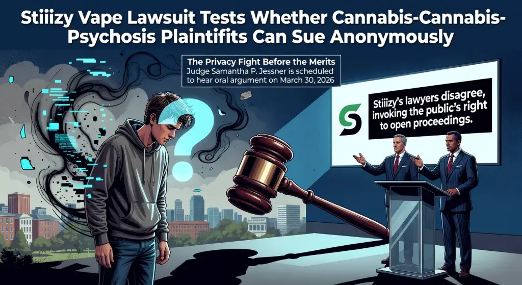 Stiiizy Vape Lawsuit Tests Whether Cannabis-Psychosis Plaintiffs Can Sue Anonymously